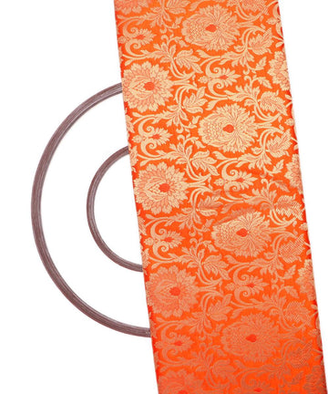 Orange Colour Floral Design Banarasi Brocade Silk